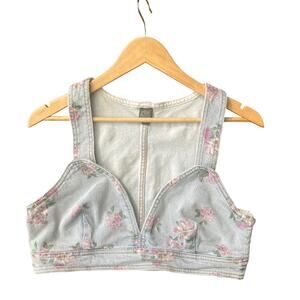 Wild Fable Floral Denim Crop Top Bustier Bralette Tank Light Wash Size M
